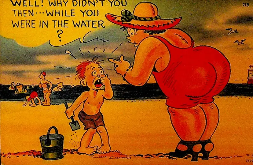 Gag Novelty Postcard Boy at Beach