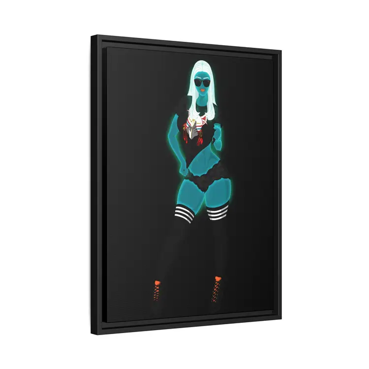 Rein in Ray-Bans: The Saucy Martian Vixen – Framed 18x24 Canvas | Curvy Cosmic Kitsune Art | International Shipping Available