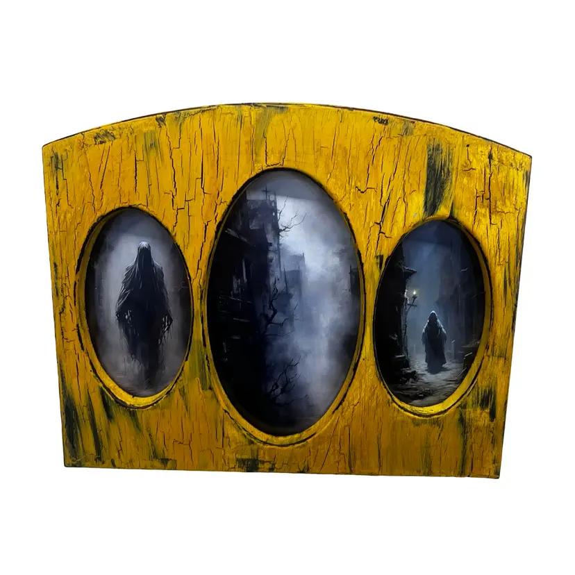 Vintage Made By Me Drnksuzy Upcycled Scary Halloween Yellow Distressed Spooky Art Decor Creepy Moody Dark Academia DIY OOAK