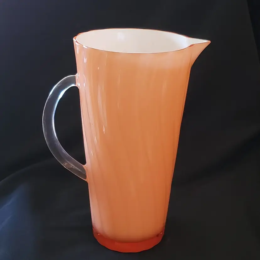 Pitcher Mid Century Modern Plastic Orange White & Clear Handle 2 qt 10 3/8" tall