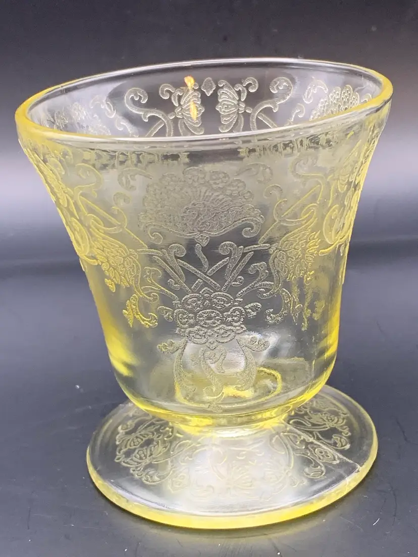 Hazel Atlas Florentine Yellow Juice Footed Depression Glass Set Of Four