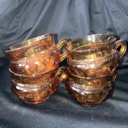 Indiana Glass Amber King's Crown Thumbprint Cups Set Of 4 Capacity 6oz