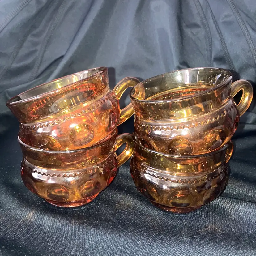 Indiana Glass Amber King's Crown Thumbprint Cups Set Of 4 Capacity 6oz