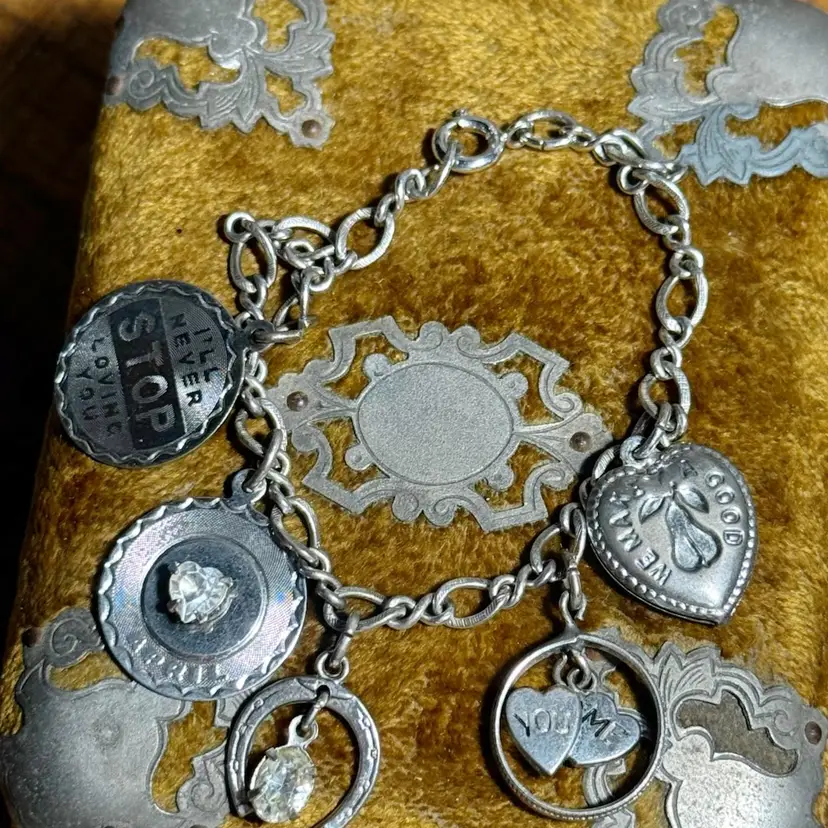 Vintage Rhodium Plated Sterling Charm Bracelet