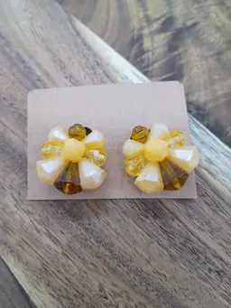 Vintage W Germany Yellow- Orange Acrylic Lucite Trumpet Bead Cluster Clip On Earrings