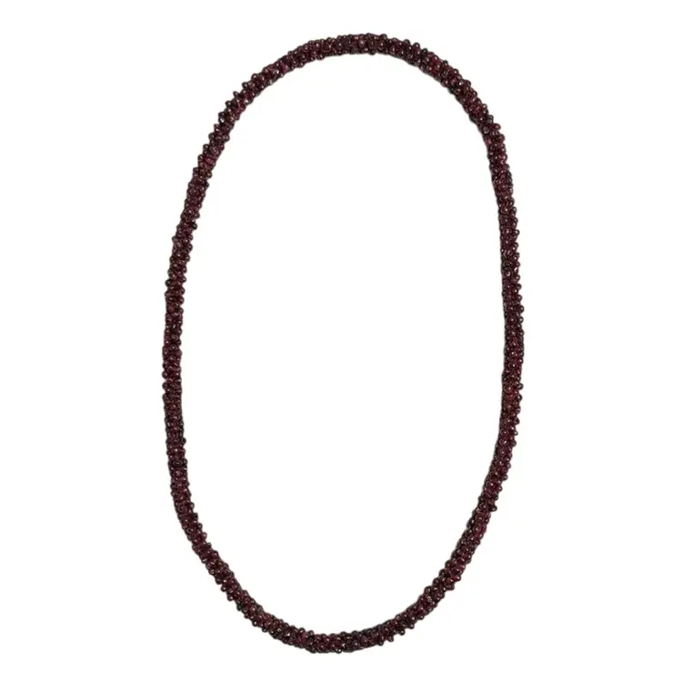 Vintage Natural Red Garnet Woven Rope Bead Necklace 25”