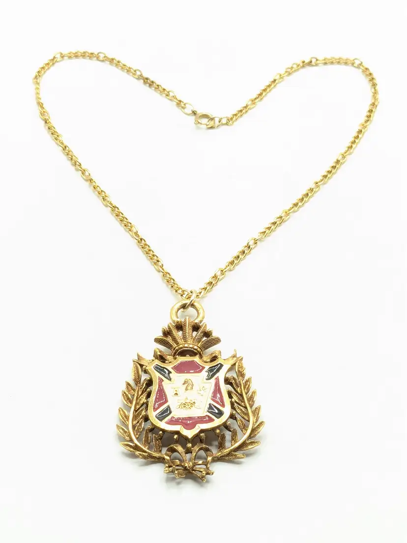 Vintage Coro Heraldic Shield Coat of Arms Pendant Necklace