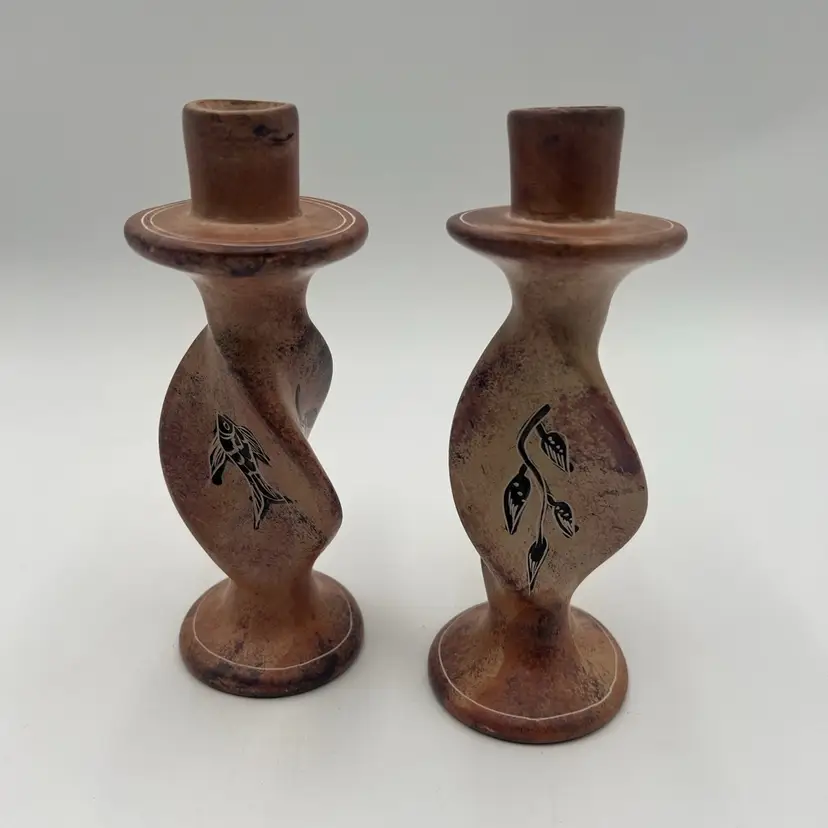 Soapstone Candle Holders- Fish 6.25"