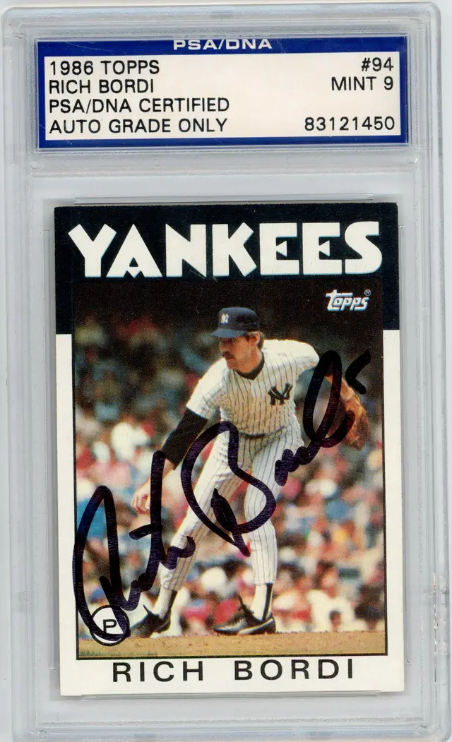 1986 Topps RICH BORDI Auto #94 YANKEES PSA/DNA Certified 9 MINT