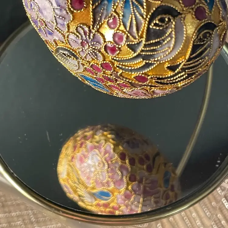 #01 Vintage Cloisonné Heart Ornament Floral & Birds