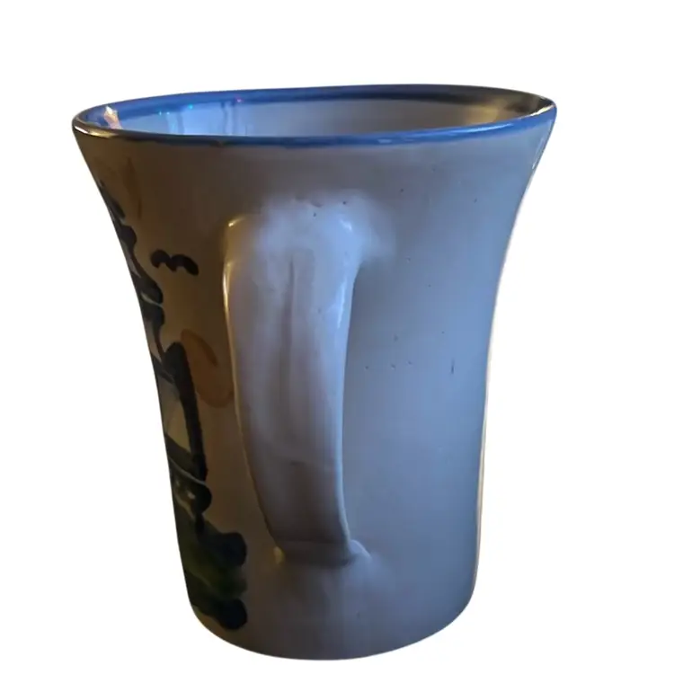 MARY HADLEY POTTERY HAND PAINTED 5" Flared Coffee Mug - Schooner Ship/Low Tide