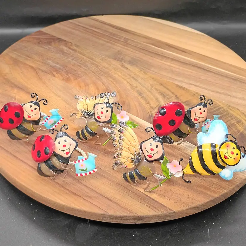 Adorable Enameled Metal Insect Napkin Rings with Moving Wings Set of 6