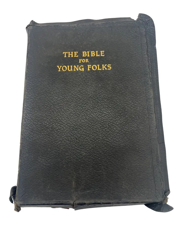 1945 The Bible for Young Folks Illustrated KJV Color Plates Vintage Leather Religious Gift Book 8.5x6
