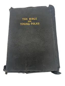 1945 The Bible for Young Folks Illustrated KJV Color Plates Vintage Leather Religious Gift Book 8.5x6