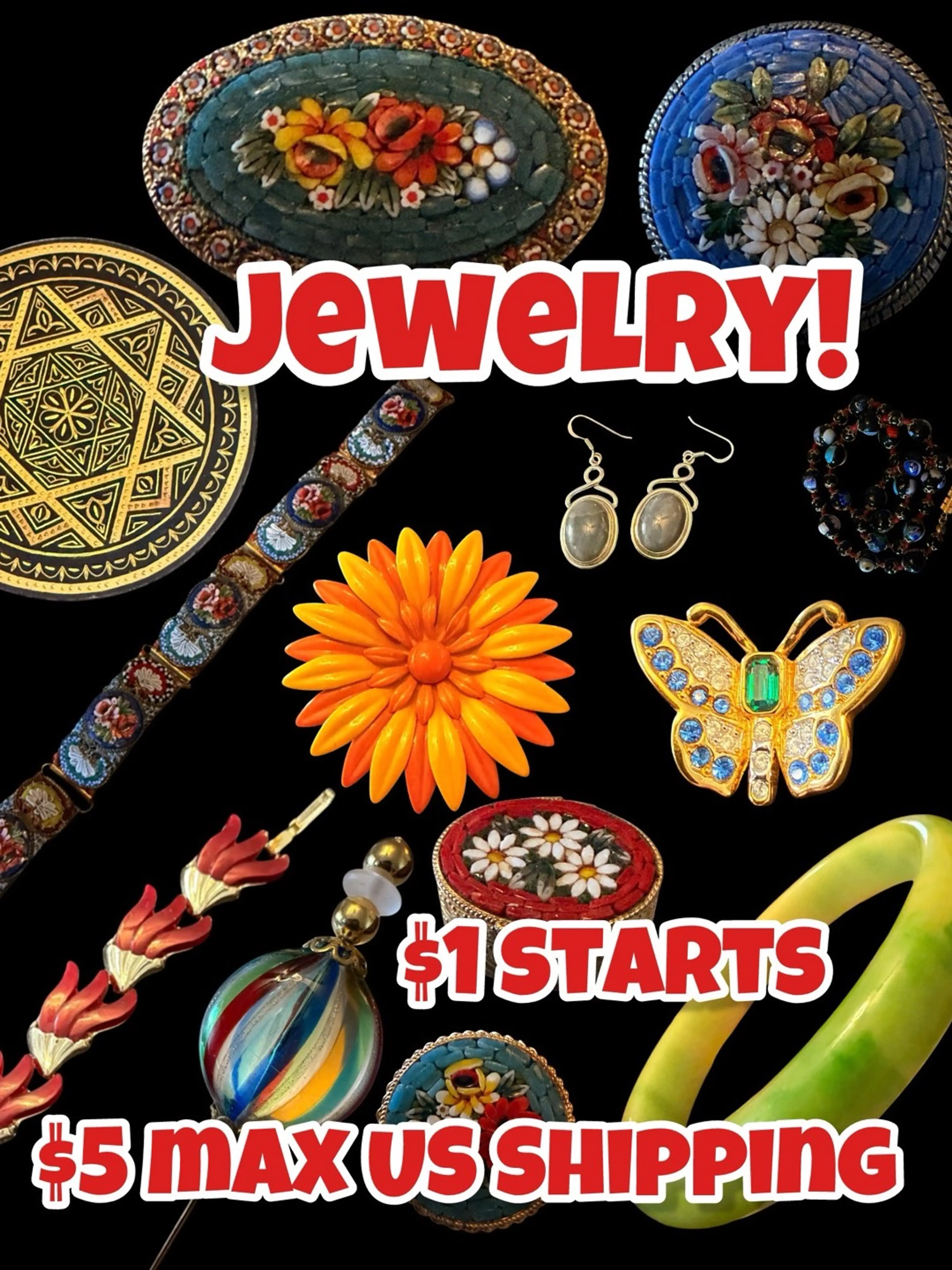 Jewelry!! Micro Mosaics, Bakelite, Thermoset, Enamel!