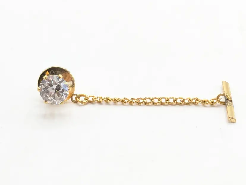 Cubic Zirconia Gold Tone Tie Tack Pin Men's Jewelry