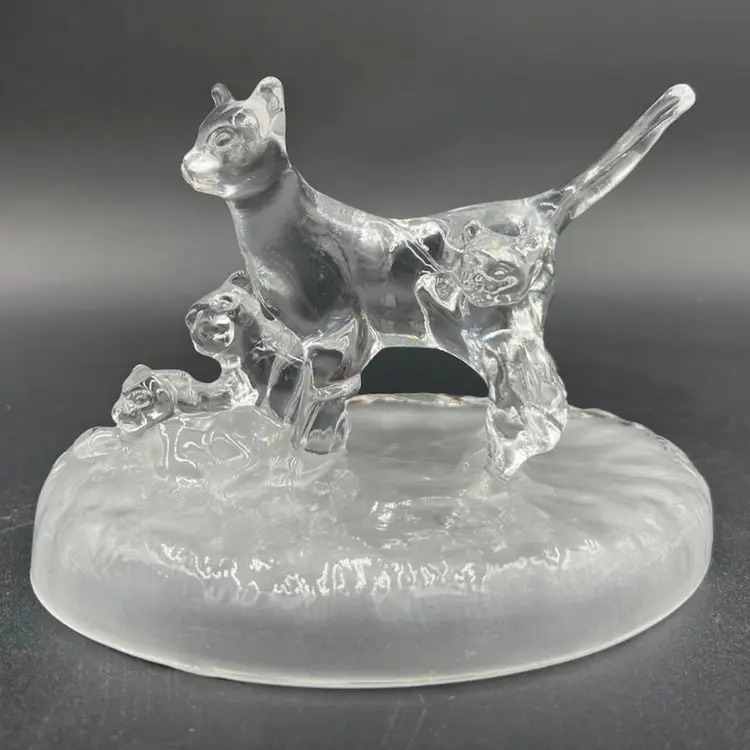 French Crystal Mother Cat And Kittens Cristal D’Arques