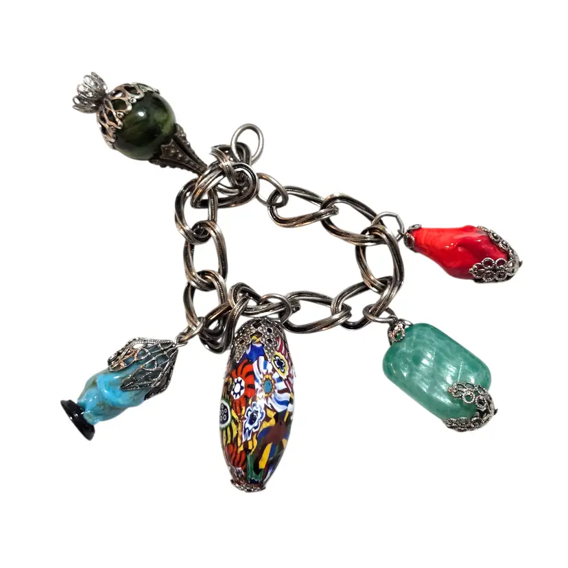 30s Art Glass Millefiori Peking Dangle Bracelet