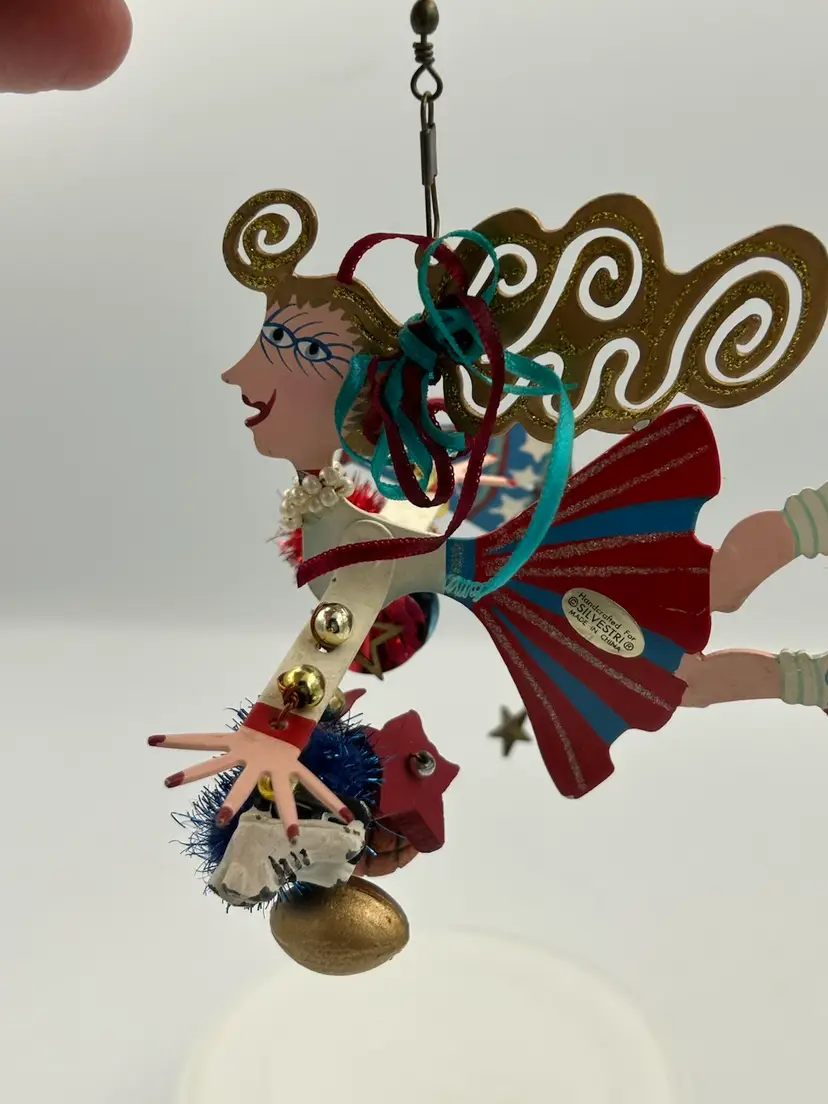 Vintage Karen Rossi Ornament Fanciful Flight Sylvestri USA Cheerleader Girl