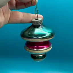 VTG Mercury Glass Tornado UFO Bell Christmas Ornament Painted Rings Striped