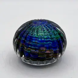 McKenzie Glass Seascape Large Sea Urchin Blue Green Paperweight Signed Lisa Cecil 2005 Emporia, Kansas