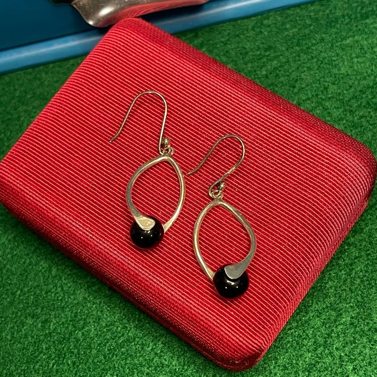 Mexico Sterling 925 Silver Black Onyx Earrings Hook Loop