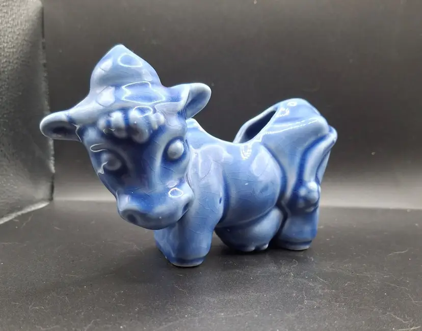 McCoy Blue Ceramic Cow Planter Figurine Collectible Farmhouse Kitchen Decor VTG
