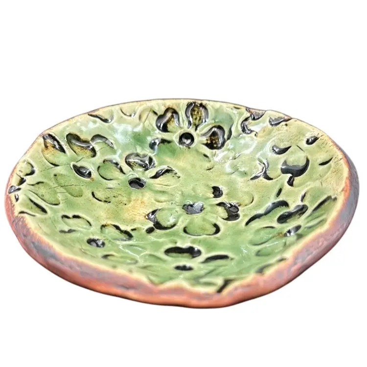 Handmade Pottery Rustic Flower Trinket Dish made by Traci Brown