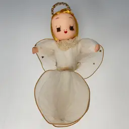 Eyelash Angel Stockinette Tulle Mesh Wings Vintage Midcentury Japan Christmas Ornament 6"