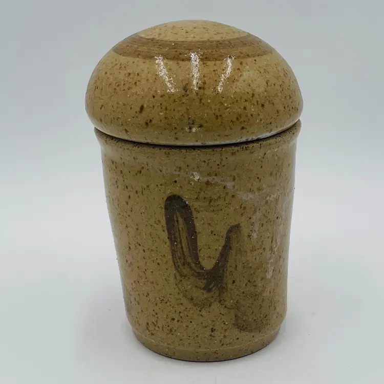 MCM Mushroom-Like, Bubble-Top Lidded Art Pottery Stoneware Jar Signed