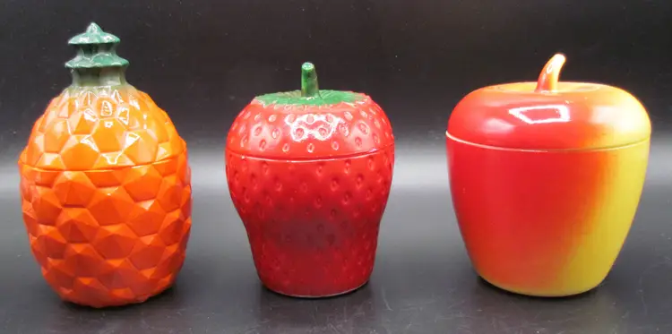 VTG Pineapple/Apple/Strawberry Hazel Atlas Kix Cereal Promo Jam Jar 1930s/40s