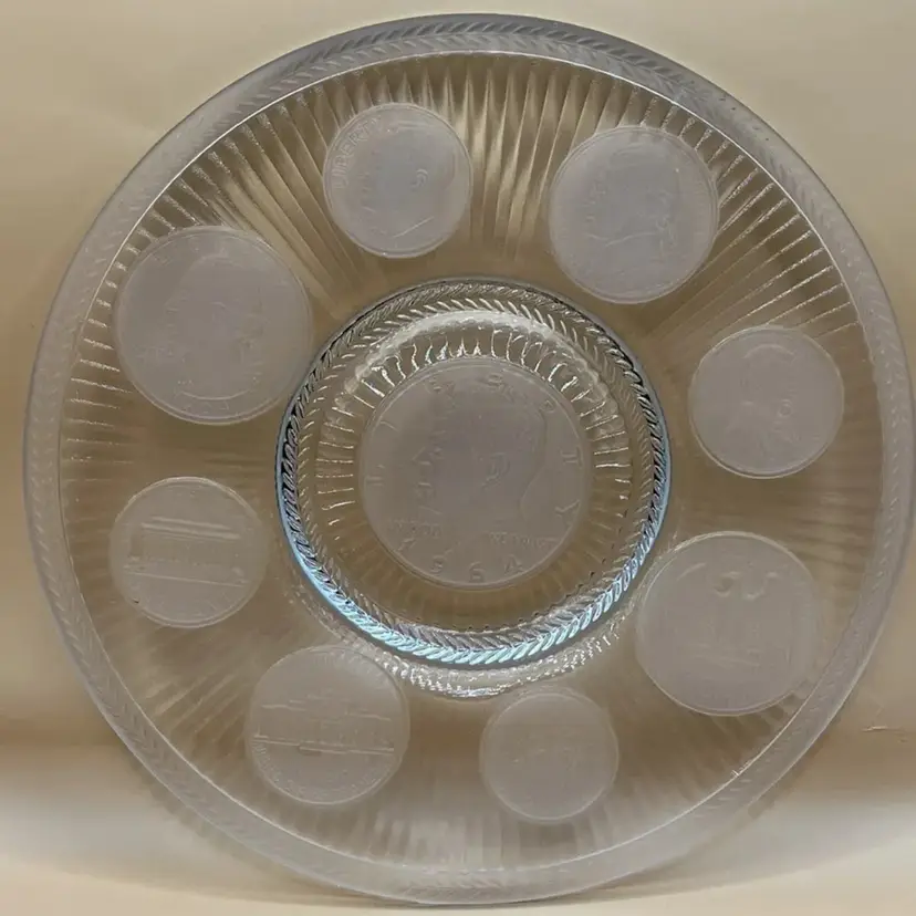 Vintage Imperial Glass Pedestal Plate Coin Plate 1964 Liberty Kennedy Lincoln