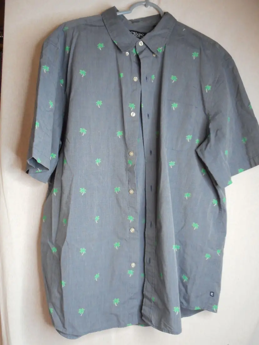 Chaps Short sleeve Size XXL cotton bend Blue grey Palm tree Shirt