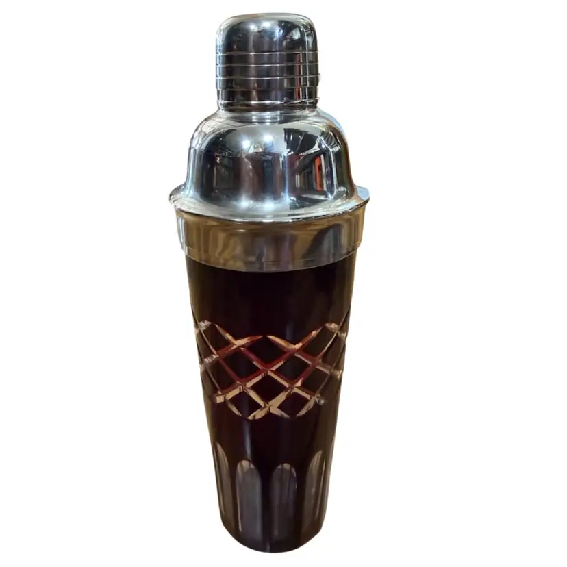 vintage ruby red cut-to-clear glass cocktail shaker