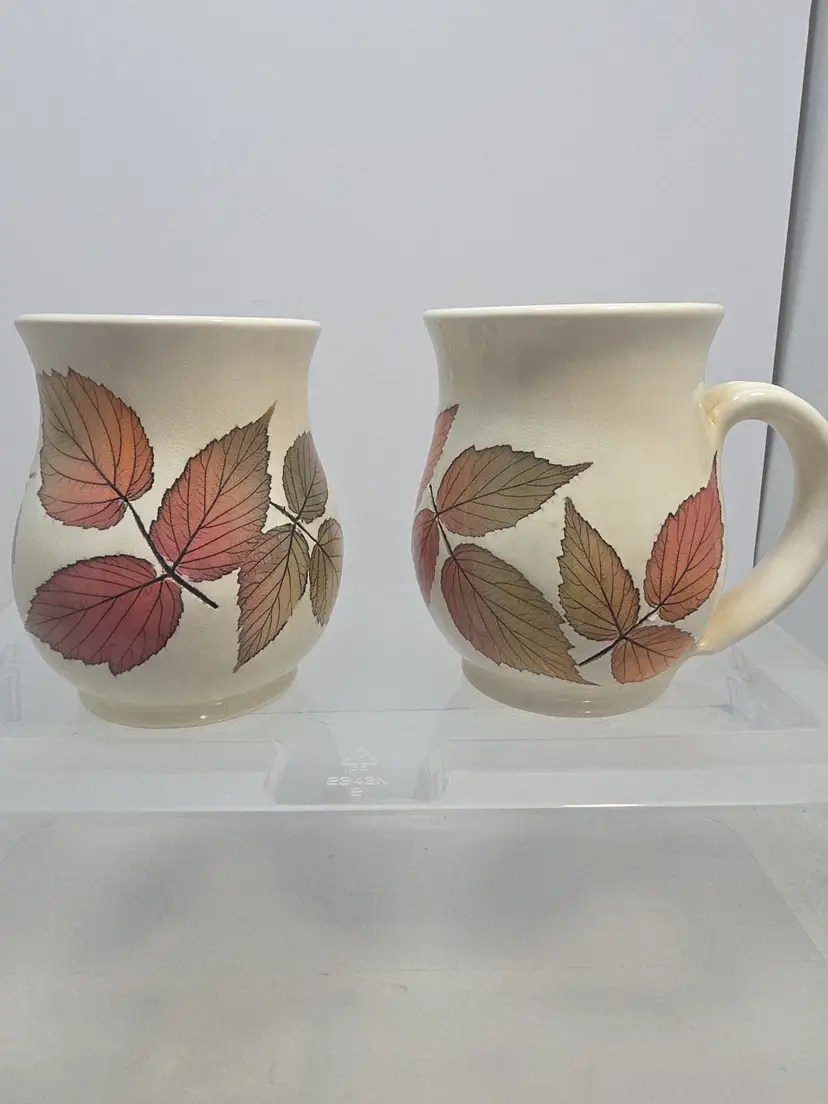 Bristaleaf Wizard of Clay Studio Pottery Leaf Coffee Mugs Set of 2 12 oz (C5)