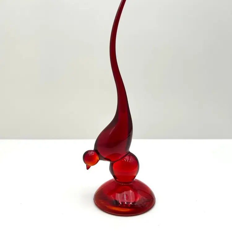 Viking Glass Amberina 9 Inch Long Tail Bird Figurine