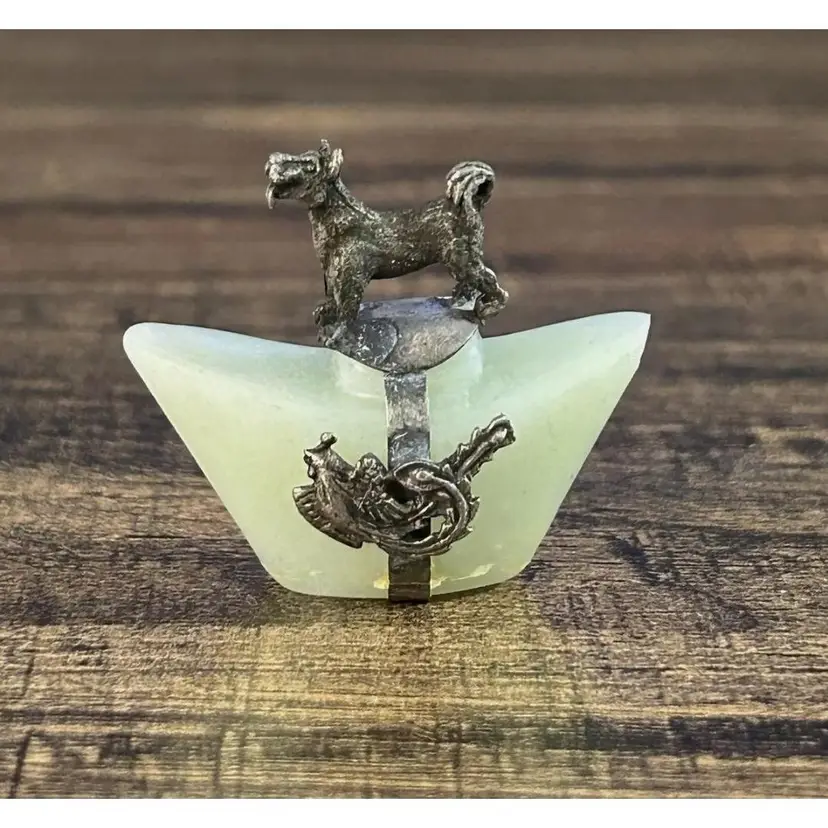 Vintage Chinese Horoscope Brass Bowenite Jade Dog Figure