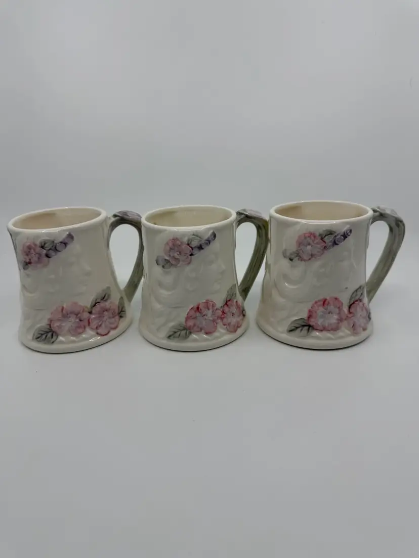 3 Vintage Belle Epoque Sigma Coffee Mugs Yellow/Pink/Purple Flowers