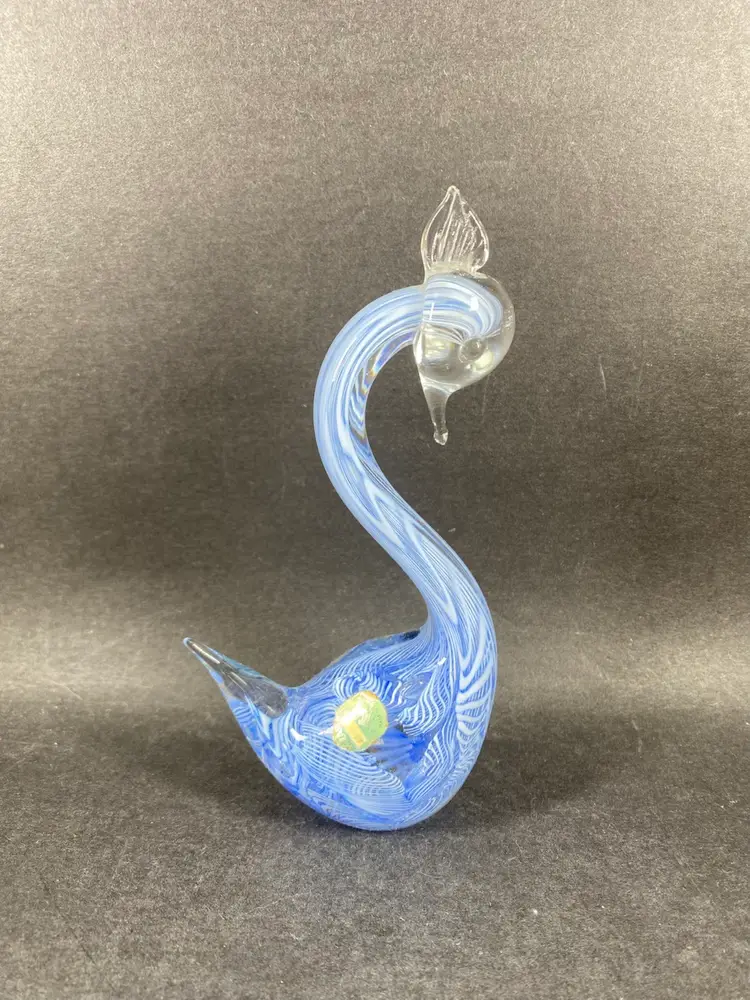 Vintage Murano Glass Blue Latticino Swan Figurine Italy