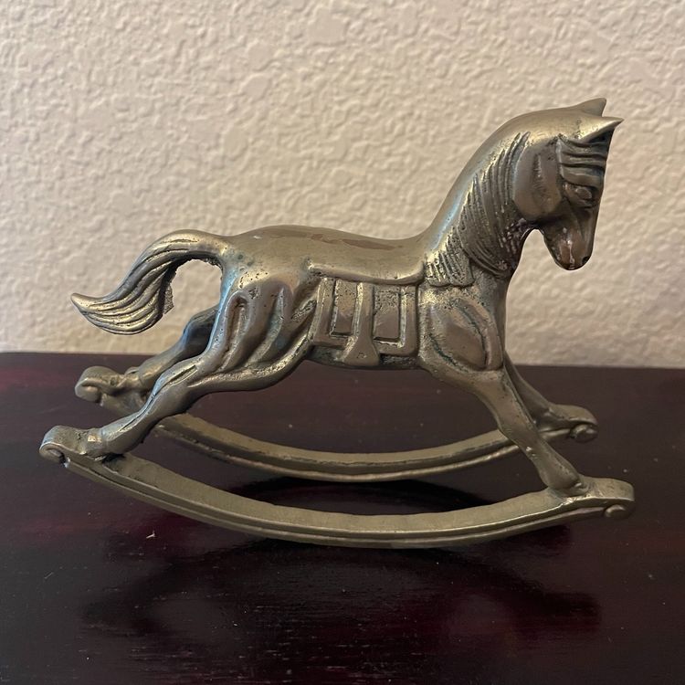 Vintage Solid Brass Unpolished Rocking Horse Figurine