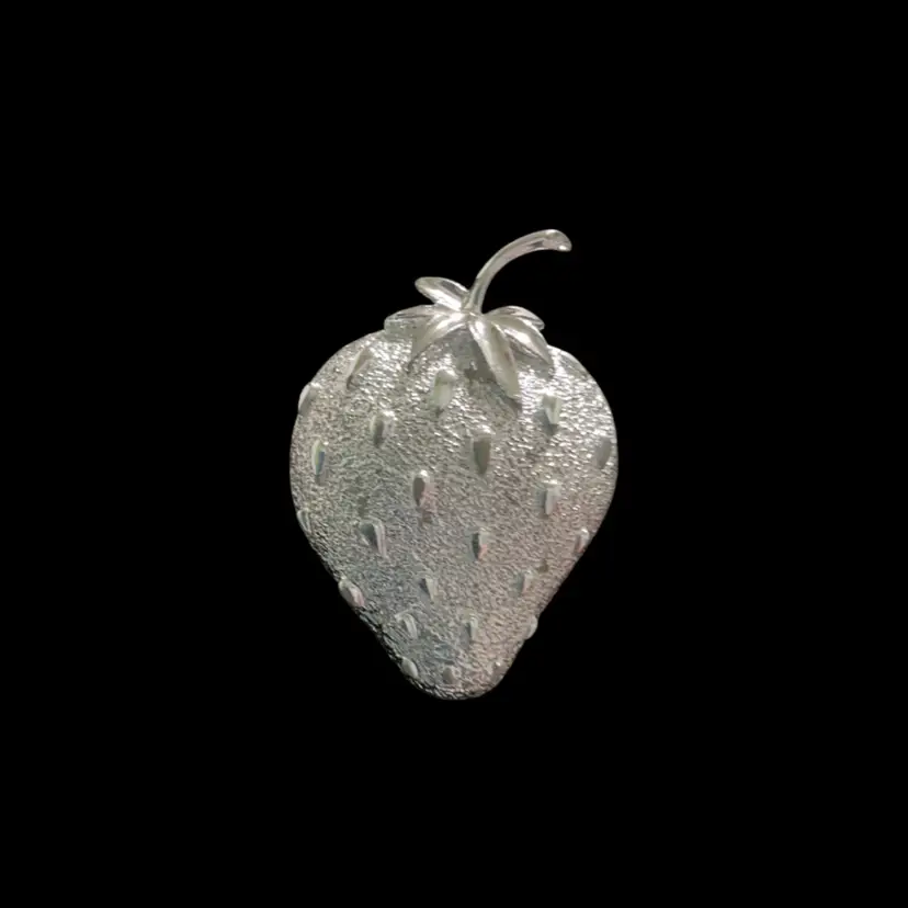 2.  Vintage Silvertone Sarah Coventry Textured Strawberry Brooch.