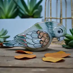 Tonala Mexican Pottery Bird Large Parrot  Folk Art Figurine Signed Vintage