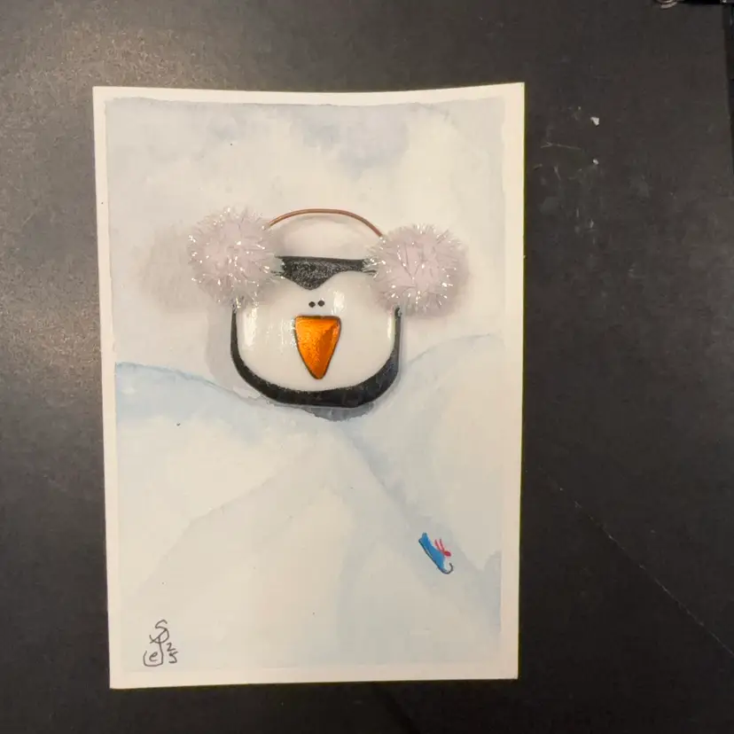 Original Watercolor Card With Vintage Brooch. Comes With Tissue And Box 5” X 3.5” Blank Inside