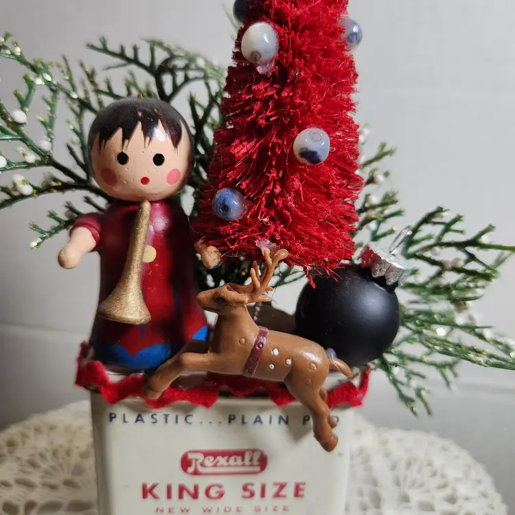 Red Bandaid Box Christmas Assemblage