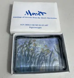 Claude Monet Yellow and Mauve Irises Paperweight SDCA Museum Of Art Vintage 1998