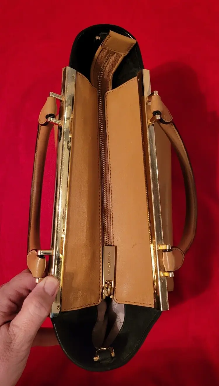 Michael Kors Medium Lana Suntan/Black Colorblock Leather Handbag Purse