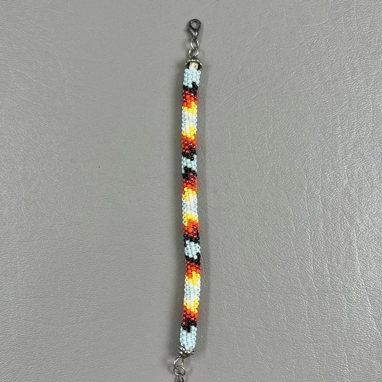 Hand Beaded Bracelet Southwestern 9"  With Extender Red Blue Black White