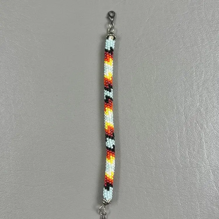 Hand Beaded Bracelet Southwestern 9"  With Extender Red Blue Black White