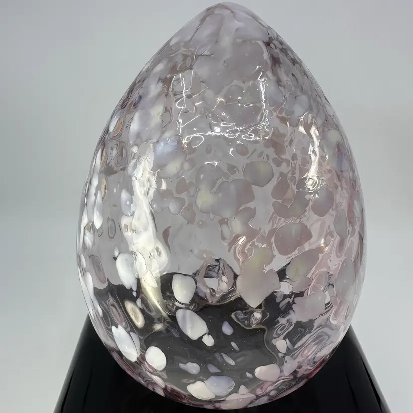 Art Glass Pink Confetti LARGE Egg 7.5”!!!