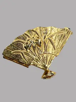 2” Celia Sebiri Gold-tone Fan Shape Locket Pendant. Floral Design. Signed Inside Locket.